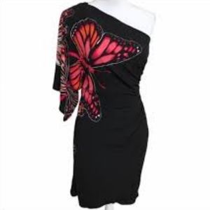 BISOU Bisou NWT One Shoulder Butterfly Dress Size 6